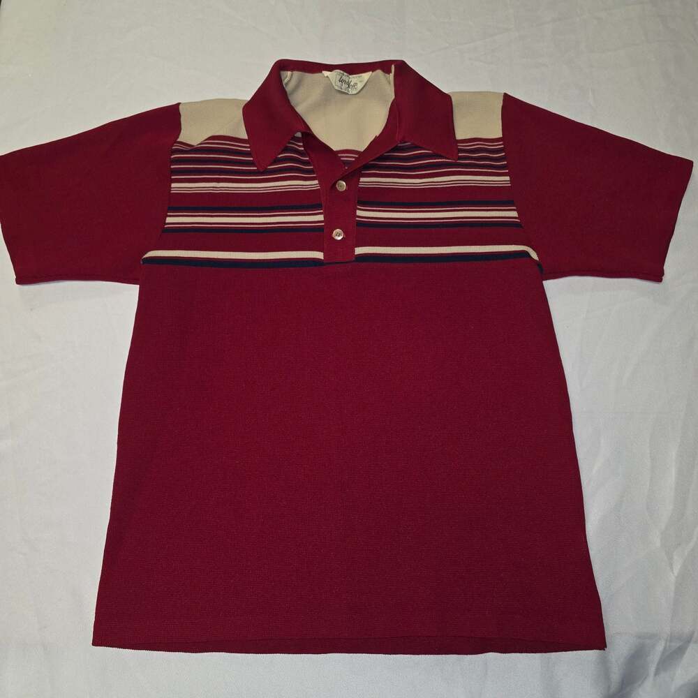 Vintage Lord Jeff 1970s Dacron Polyester Striped Knit Polo Shirt
